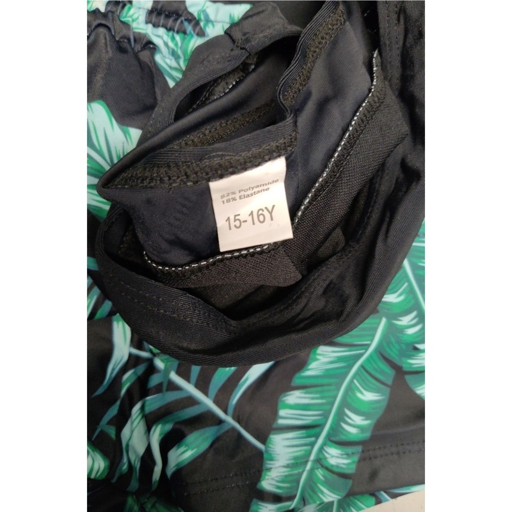 Girls tankini 2 piece swimsuit tropical black and green board shorts 15-16 - Picture 5 of 5